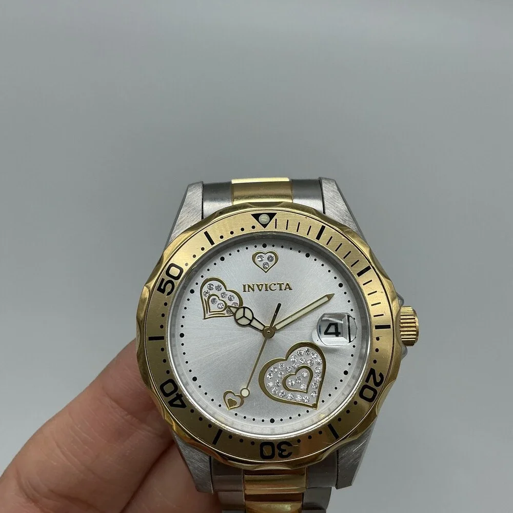 Invicta 12787 Womens Watch 38mm White Heart Dial Two Tone Date New Battery 8